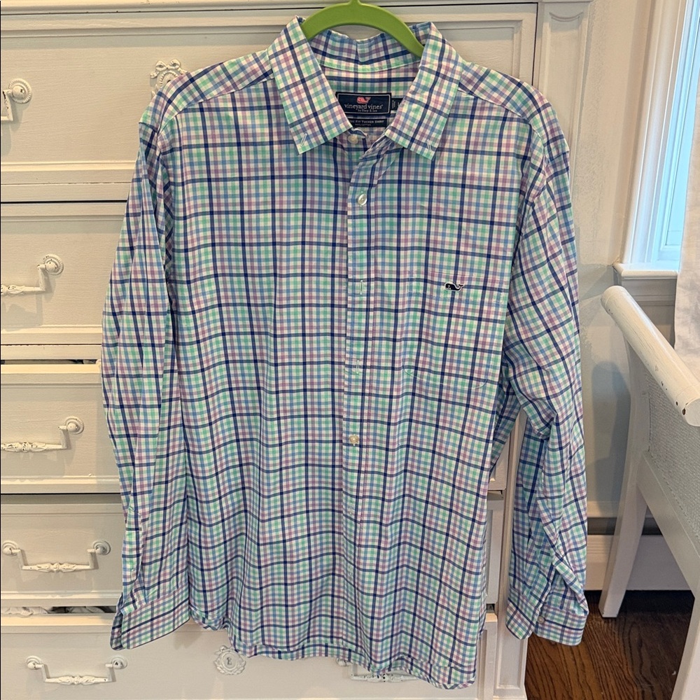 Vineyard Vines Plaid Button-Down in Blue, Green & White